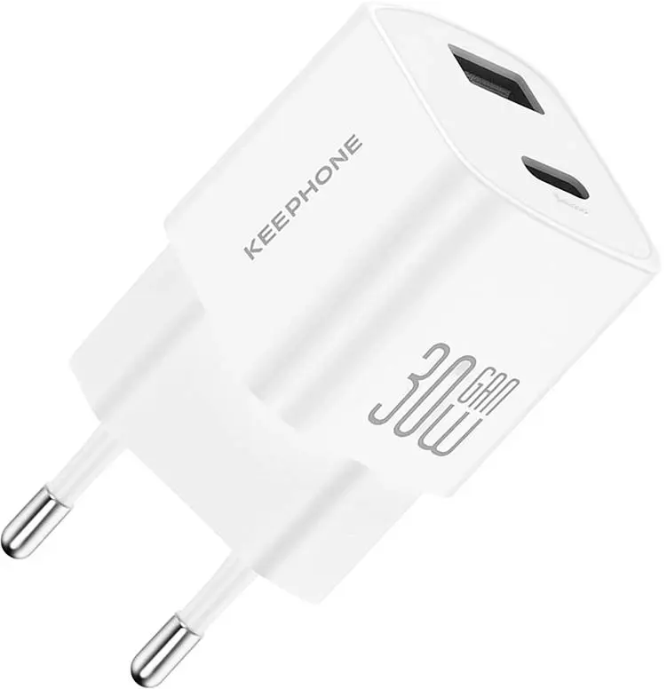 Ун.МЗП Keephone 30W USB-C + USB-A GaN бiлий